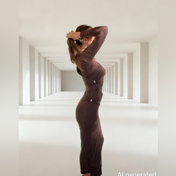 Brown midi dress with silver rings - Picture 2 of 4